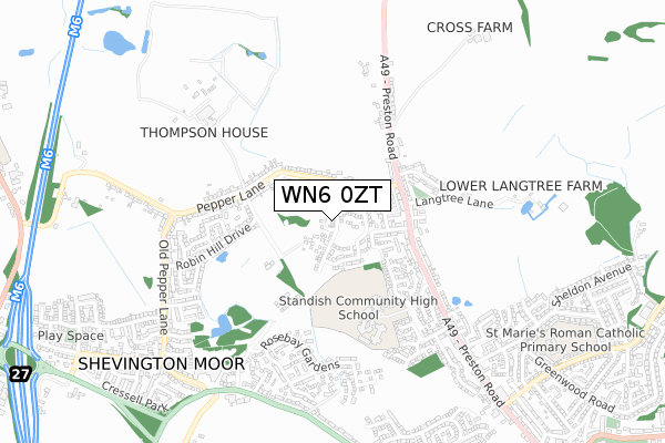 WN6 0ZT map - small scale - OS Open Zoomstack (Ordnance Survey)