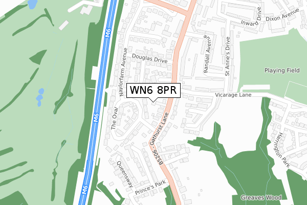 WN6 8PR map - large scale - OS Open Zoomstack (Ordnance Survey)