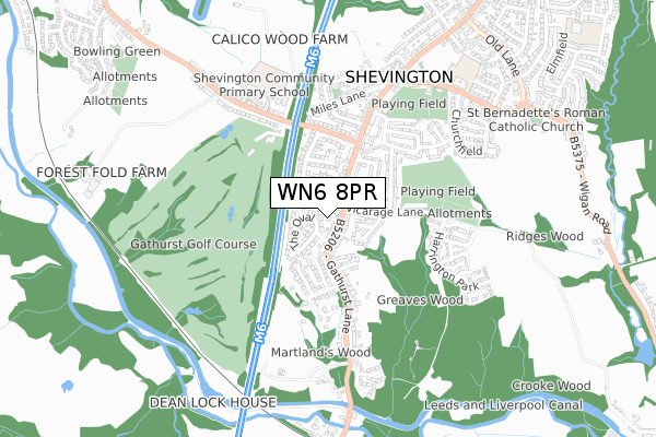 WN6 8PR map - small scale - OS Open Zoomstack (Ordnance Survey)