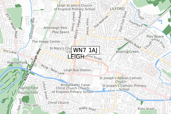 WN7 1AJ map - small scale - OS Open Zoomstack (Ordnance Survey)