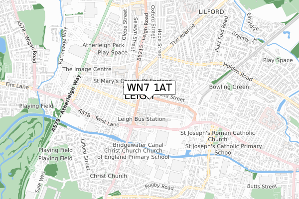 WN7 1AT map - small scale - OS Open Zoomstack (Ordnance Survey)