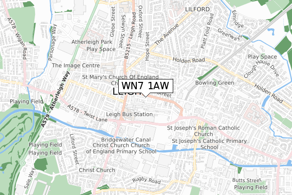 WN7 1AW map - small scale - OS Open Zoomstack (Ordnance Survey)