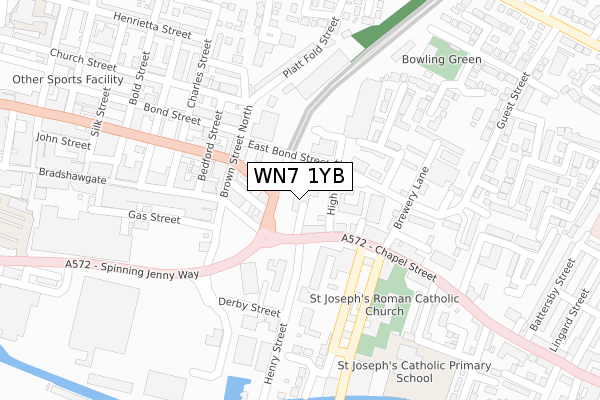 WN7 1YB map - large scale - OS Open Zoomstack (Ordnance Survey)