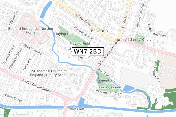 WN7 2BD map - large scale - OS Open Zoomstack (Ordnance Survey)