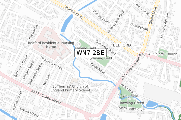 WN7 2BE map - large scale - OS Open Zoomstack (Ordnance Survey)