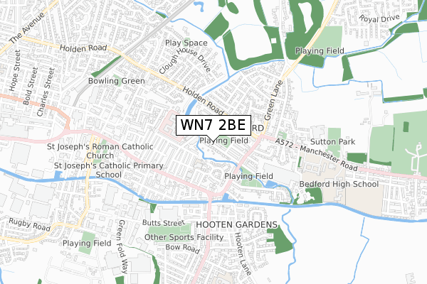 WN7 2BE map - small scale - OS Open Zoomstack (Ordnance Survey)