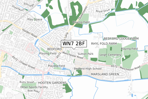 WN7 2BF map - small scale - OS Open Zoomstack (Ordnance Survey)
