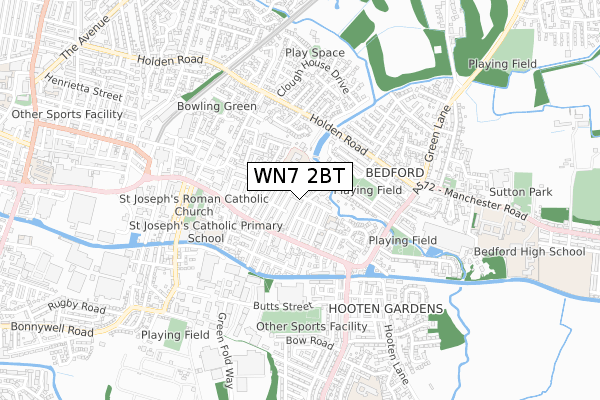 WN7 2BT map - small scale - OS Open Zoomstack (Ordnance Survey)