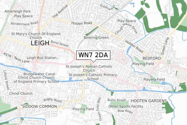 WN7 2DA map - small scale - OS Open Zoomstack (Ordnance Survey)