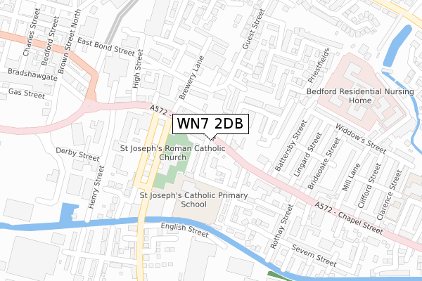 WN7 2DB map - large scale - OS Open Zoomstack (Ordnance Survey)