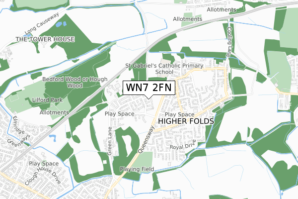 WN7 2FN map - small scale - OS Open Zoomstack (Ordnance Survey)
