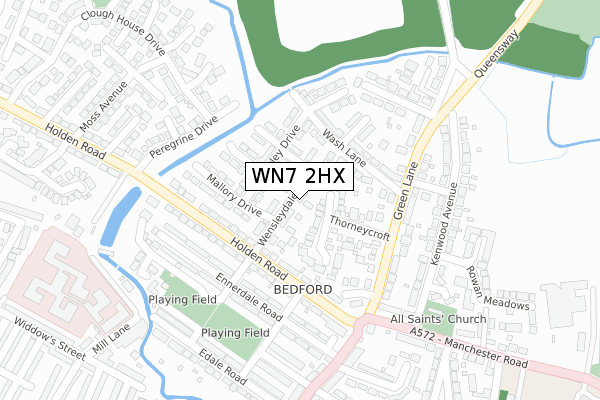 WN7 2HX map - large scale - OS Open Zoomstack (Ordnance Survey)