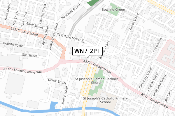 WN7 2PT map - large scale - OS Open Zoomstack (Ordnance Survey)