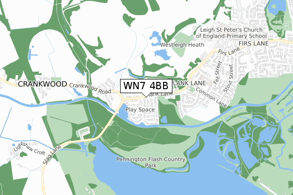 WN7 4BB map - small scale - OS Open Zoomstack (Ordnance Survey)