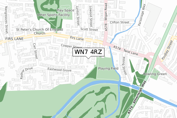 WN7 4RZ map - large scale - OS Open Zoomstack (Ordnance Survey)
