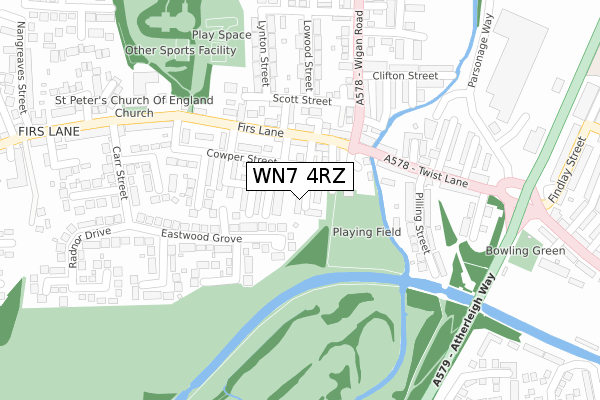 WN7 4RZ map - large scale - OS Open Zoomstack (Ordnance Survey) WN7 4RZ map - large scale - OS Open Zoomstack (Ordnance Survey)