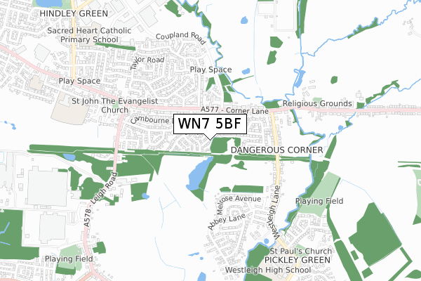 WN7 5BF map - small scale - OS Open Zoomstack (Ordnance Survey)