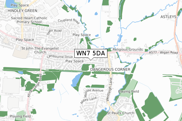 WN7 5DA map - small scale - OS Open Zoomstack (Ordnance Survey)