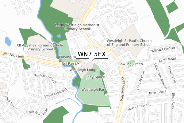 WN7 5FX map - large scale - OS Open Zoomstack (Ordnance Survey)