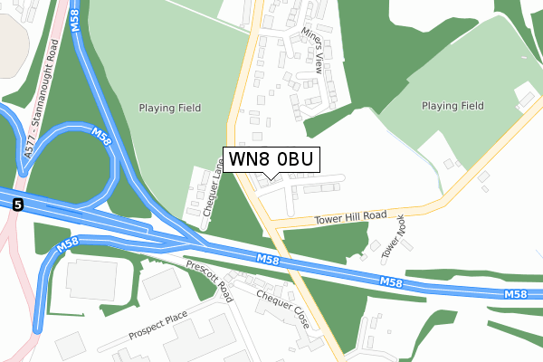 WN8 0BU map - large scale - OS Open Zoomstack (Ordnance Survey)