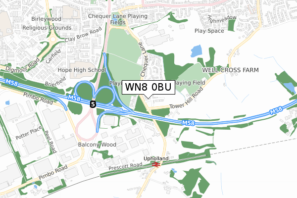 WN8 0BU map - small scale - OS Open Zoomstack (Ordnance Survey)
