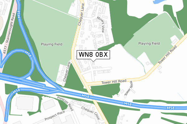 WN8 0BX map - large scale - OS Open Zoomstack (Ordnance Survey)