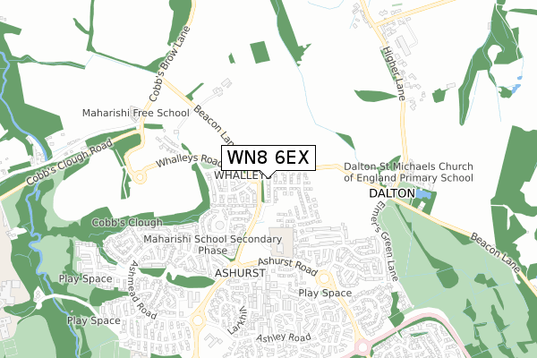 WN8 6EX map - small scale - OS Open Zoomstack (Ordnance Survey)