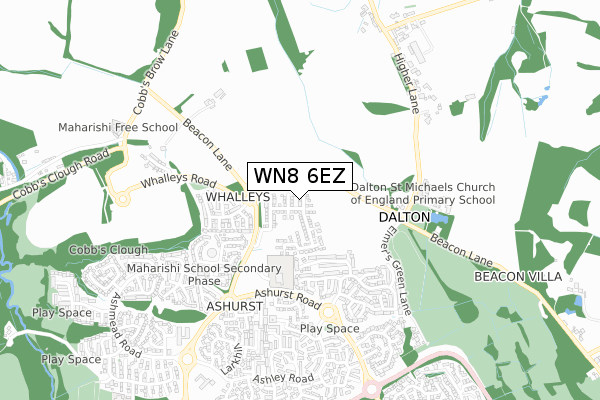 WN8 6EZ map - small scale - OS Open Zoomstack (Ordnance Survey) WN8 6EZ map - small scale - OS Open Zoomstack (Ordnance Survey)