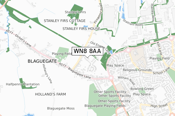 WN8 8AA map - small scale - OS Open Zoomstack (Ordnance Survey)