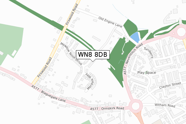 WN8 8DB map - large scale - OS Open Zoomstack (Ordnance Survey)