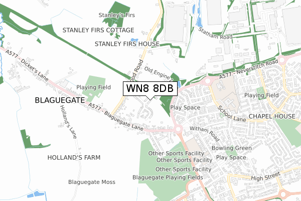 WN8 8DB map - small scale - OS Open Zoomstack (Ordnance Survey)