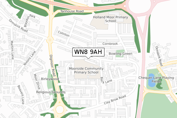 WN8 9AH map - large scale - OS Open Zoomstack (Ordnance Survey)