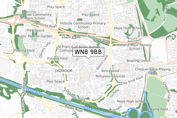 WN8 9BB map - small scale - OS Open Zoomstack (Ordnance Survey)