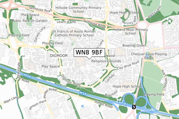 WN8 9BF map - small scale - OS Open Zoomstack (Ordnance Survey)