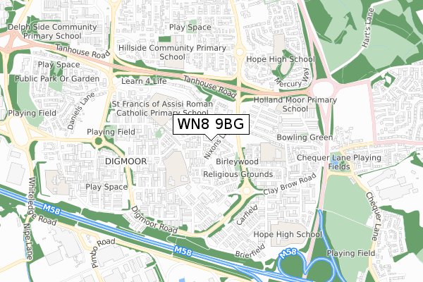 WN8 9BG map - small scale - OS Open Zoomstack (Ordnance Survey) WN8 9BG map - small scale - OS Open Zoomstack (Ordnance Survey)