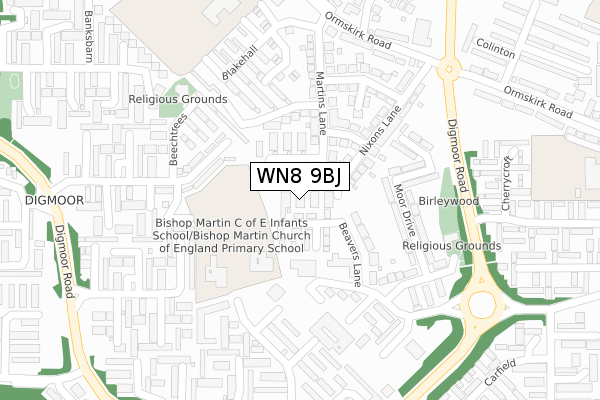 WN8 9BJ map - large scale - OS Open Zoomstack (Ordnance Survey)