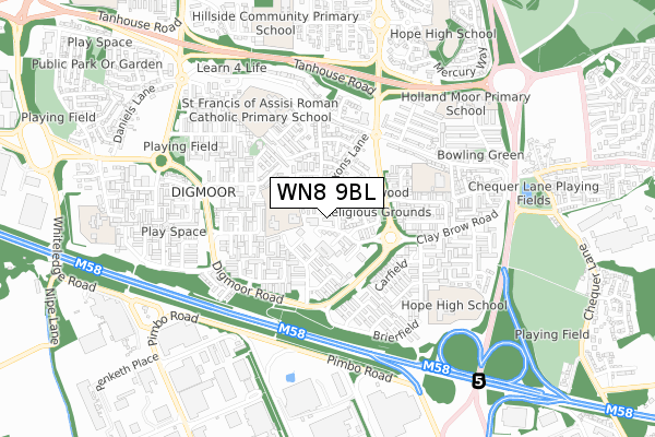 WN8 9BL map - small scale - OS Open Zoomstack (Ordnance Survey)