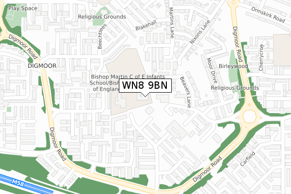 WN8 9BN map - large scale - OS Open Zoomstack (Ordnance Survey)