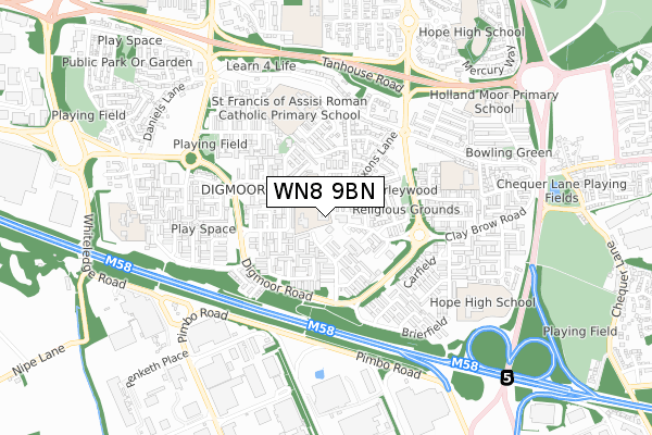 WN8 9BN map - small scale - OS Open Zoomstack (Ordnance Survey)