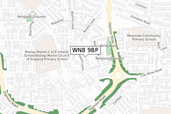 WN8 9BP map - large scale - OS Open Zoomstack (Ordnance Survey)