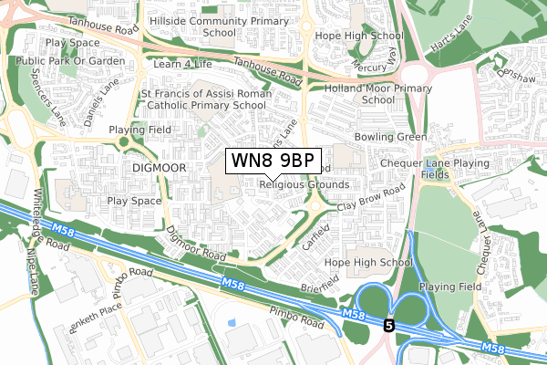 WN8 9BP map - small scale - OS Open Zoomstack (Ordnance Survey)