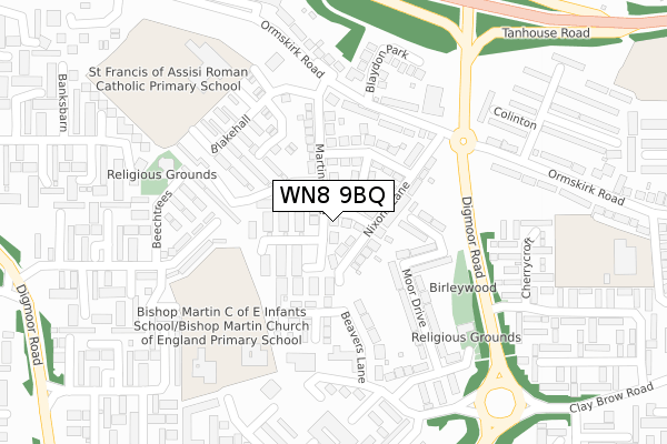 WN8 9BQ map - large scale - OS Open Zoomstack (Ordnance Survey)