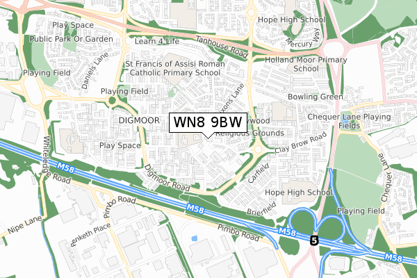 WN8 9BW map - small scale - OS Open Zoomstack (Ordnance Survey)