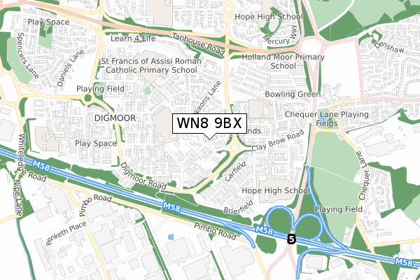 WN8 9BX map - small scale - OS Open Zoomstack (Ordnance Survey)