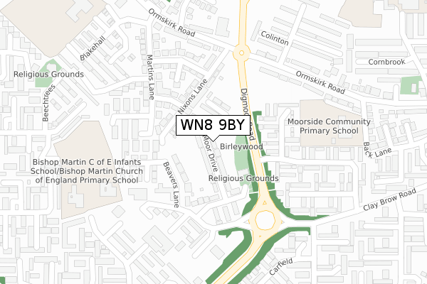 WN8 9BY map - large scale - OS Open Zoomstack (Ordnance Survey)