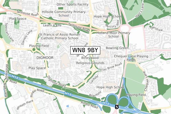 WN8 9BY map - small scale - OS Open Zoomstack (Ordnance Survey)