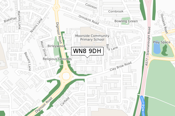 WN8 9DH map - large scale - OS Open Zoomstack (Ordnance Survey)