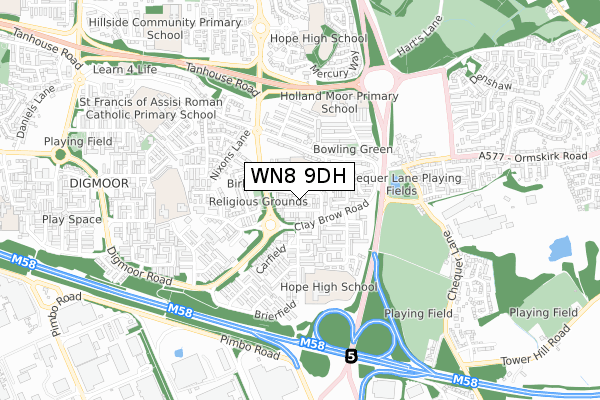 WN8 9DH map - small scale - OS Open Zoomstack (Ordnance Survey)