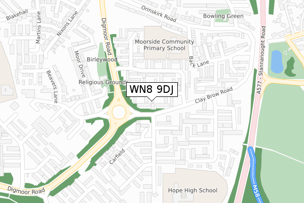 WN8 9DJ map - large scale - OS Open Zoomstack (Ordnance Survey)
