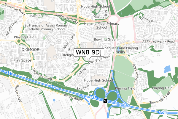 WN8 9DJ map - small scale - OS Open Zoomstack (Ordnance Survey)